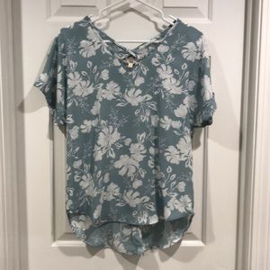 Blue floral short sleeve blouse